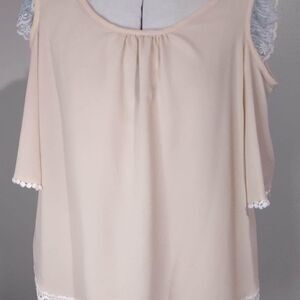 XL Banabee Blouse Cold Shoulder beige 22” pit-pit 24” full length C3528